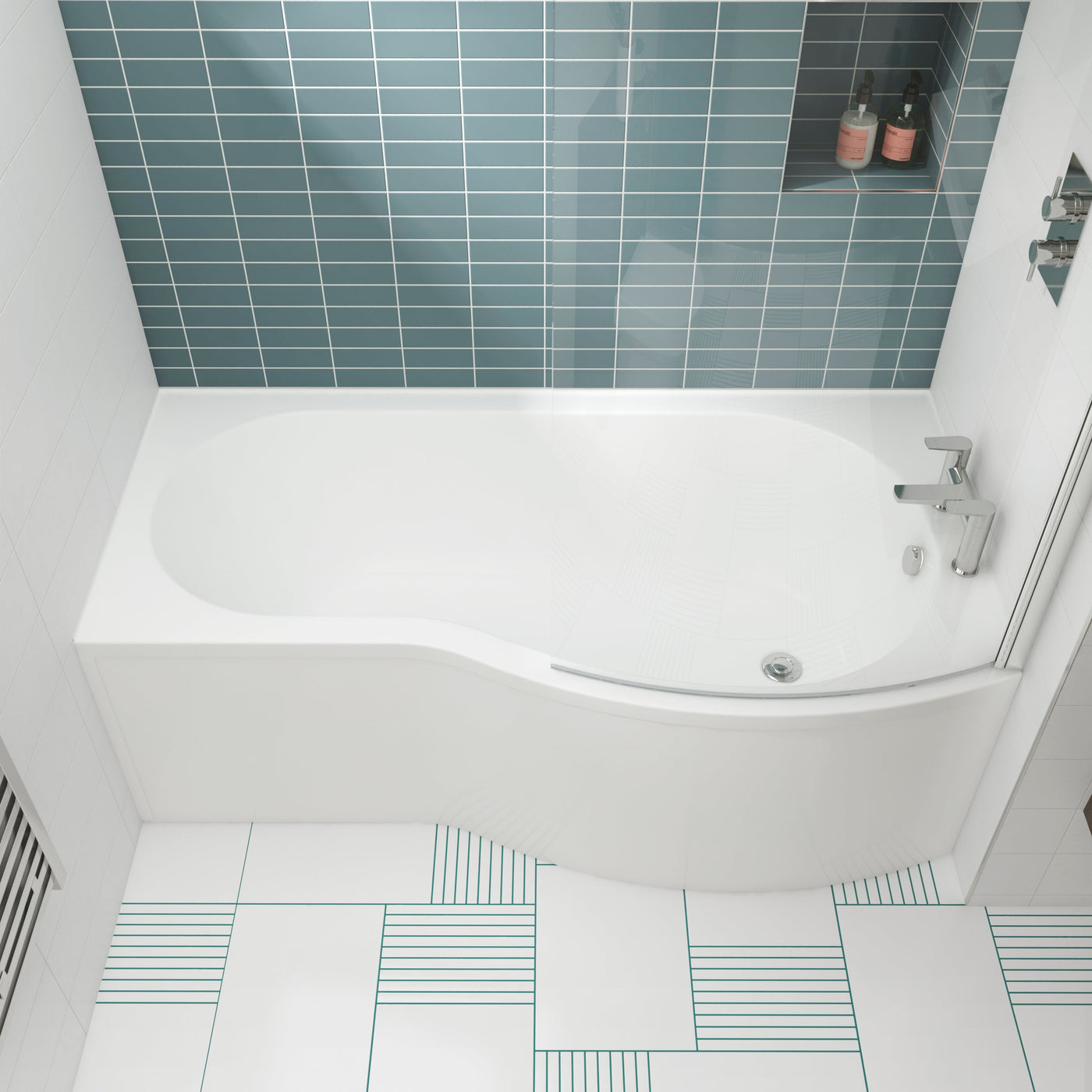 1500mm - Right Hand B-Shaped Bath - White | Acrylic - Nuie - Letta London - B-Shaped Bath