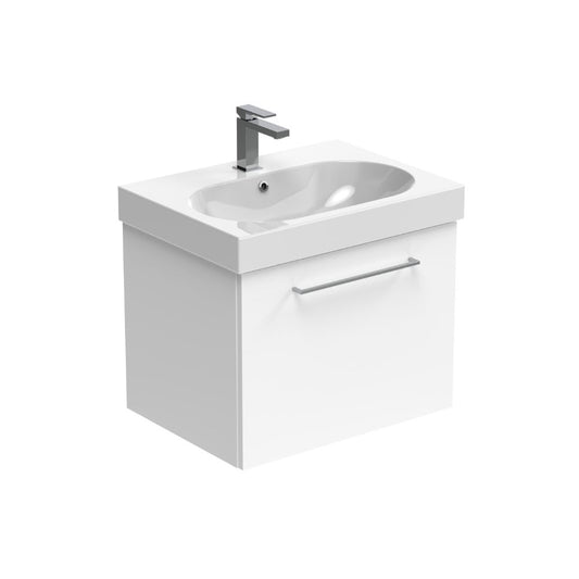 Austen 1 Draw Wall Mounted Bathroom Unit & Basin | White Gloss - 60cm