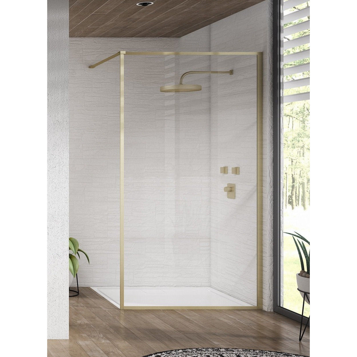 Velar 900mm Brushed Brass Walk-in Shower Enclosure - Aluminium