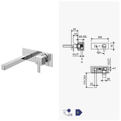 Escudo wall mounted basin mixer tap, single-lever, chrome - Letta London - Basin Taps