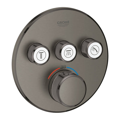 Grohe Brushed Hard Graphite Grohtherm SmartControl Thermostat for concealed installation with 3 valves - Letta London - Push Button Shower Valves