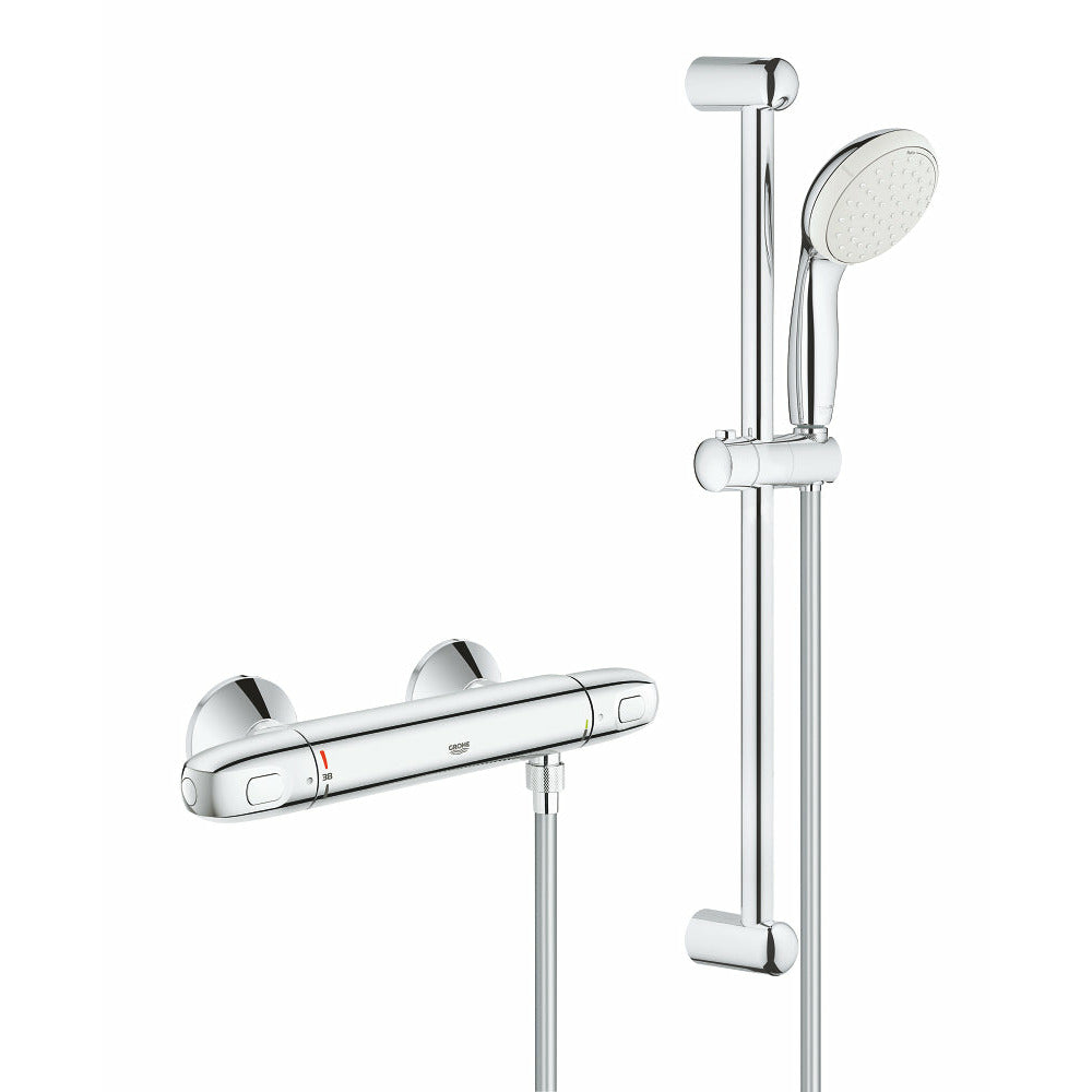 Grohe Chrome Grohtherm 1000 Thermostatic shower mixer 1/2" with shower set - Letta London - Thermostatic Showers