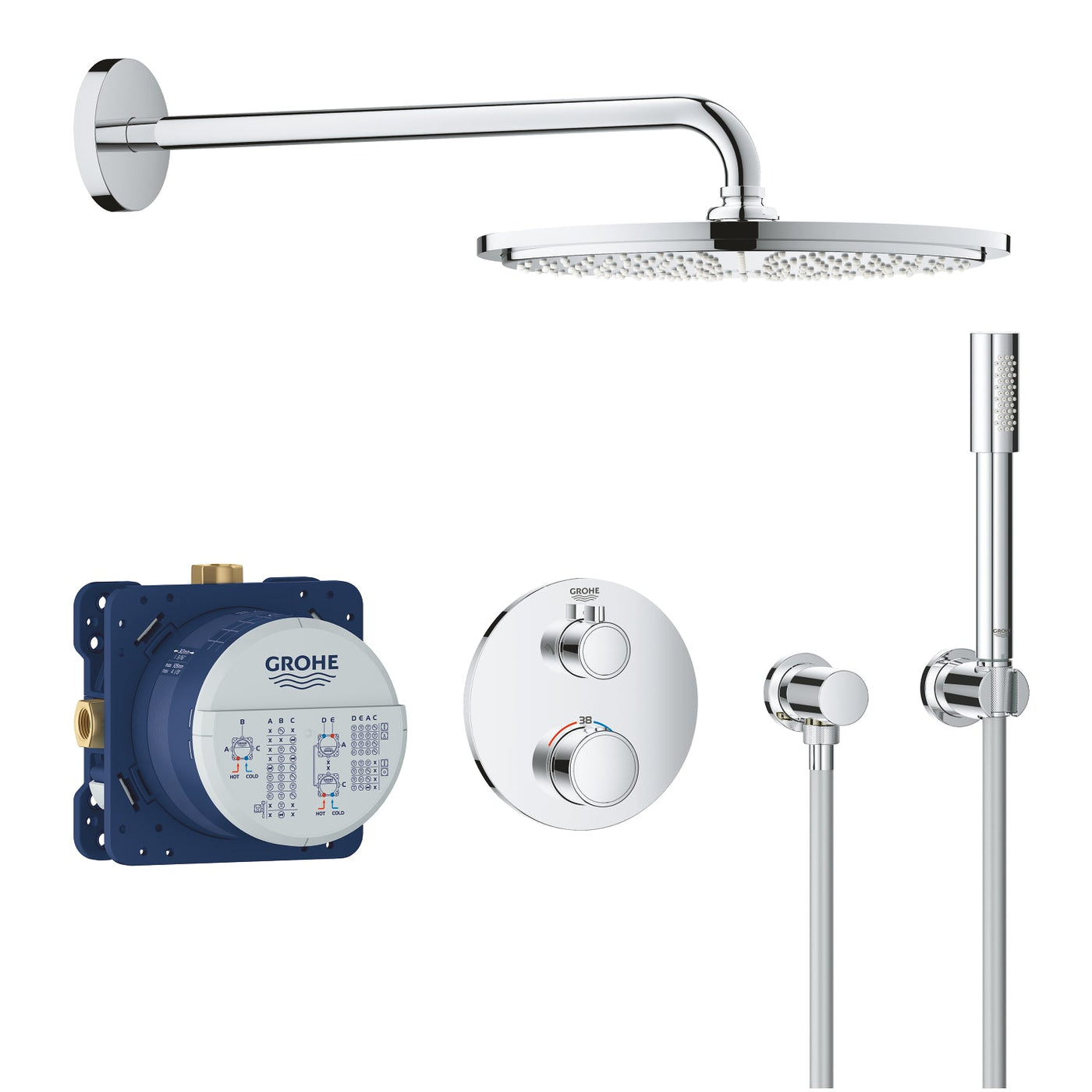 Grohe Chrome Grohtherm Perfect shower set with Rainshower Cosmopolitan 160 - Letta London - Shower Set
