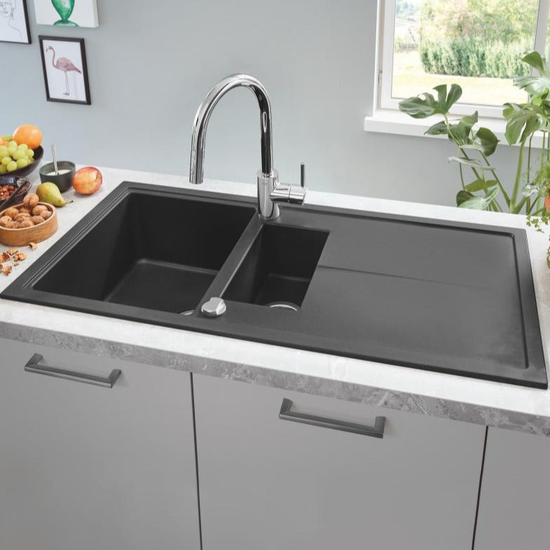 Grohe K400 Composite Kitchen Sink with Half Bowl & Drainer - Letta London - 