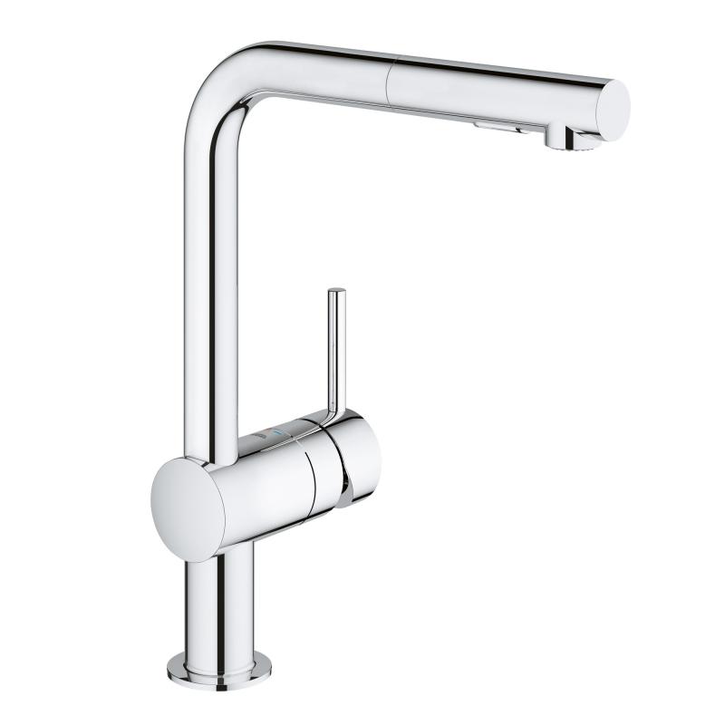 Grohe Minta Single-Lever Kitchen Mixer Tap with Pull-Out Spout Chrome - Letta London - 