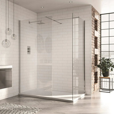 1100mm Chrome Walk-in Shower Panel - Toughened Glass