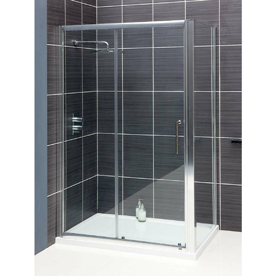 Saneux Chrome Rectangular WOSH sliding shower door 1200mm 6mm - Letta London - Sliding doors