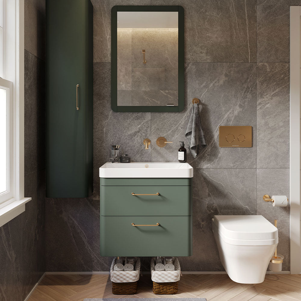 Saneux Matt Sage Wall Hung Vanity Unit and Sink (600mm) - Letta London - Wall Hung Vanity Units