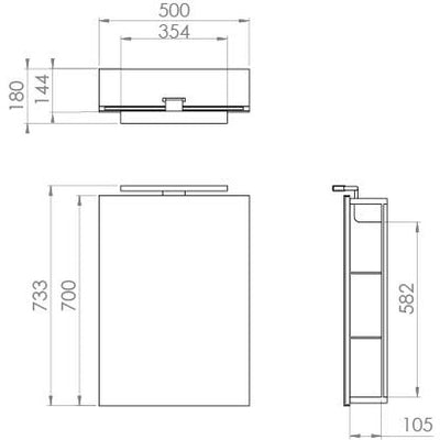 Saneux OLYMPUS H700 x W500 (1 Door) illuminated cabinet 4500K Top lighting profile, Demister Pad & Mirrored back - Letta London - Mirror Cabinets