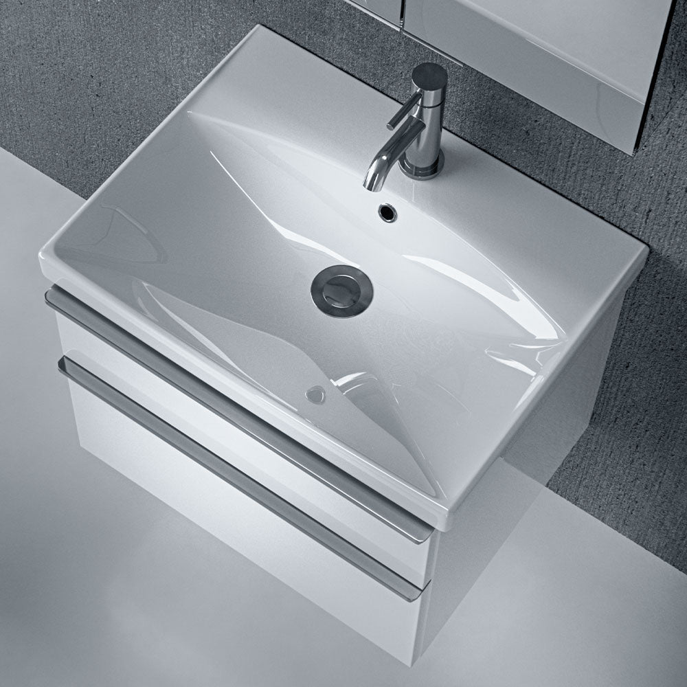 Saneux White Gloss Wall-Mounted Vanity Unit and Sink (500mm) - Letta London - Wall Hung Vanity Units