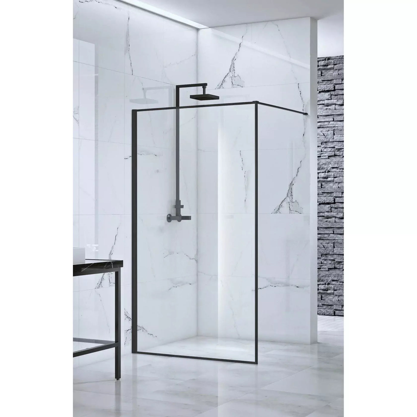 Velar 900mm Black Walk-in Shower Panel - Luxury