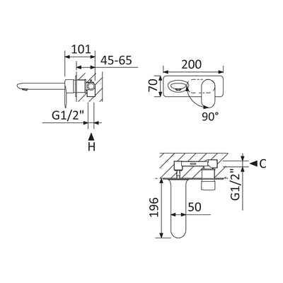 Chrome Wall Basin Mixer Tap | 19cm Spout - Spring