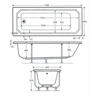 1700 x 700mm Square Single-Ended Straight Bath - Art - Letta London - 