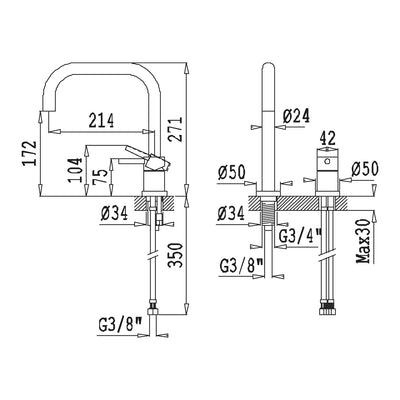 2-Hole Kitchen Mixer Tap, Chrome - Letta London - 