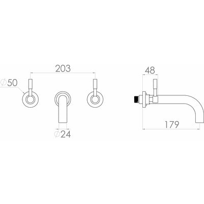 Saneux Wall Mounted Chrome 3 Piece Mixer - Letta London - Basin Taps