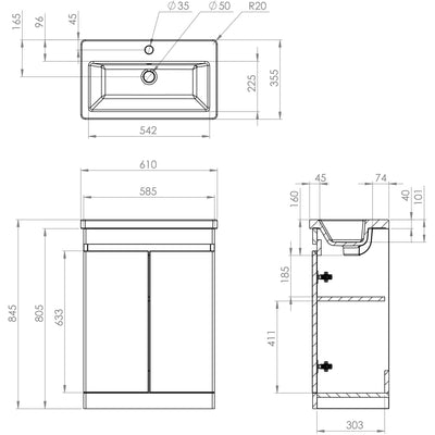 AIR 2 Door Floor Standing Bathroom Unit & Basin