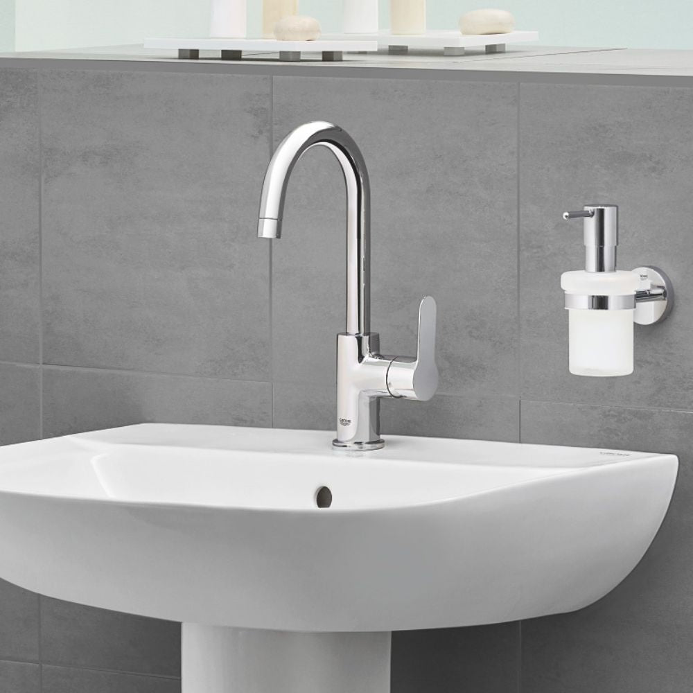 Grohe BauEdge single lever basin fitting, L size with plastic pop-up waste set
