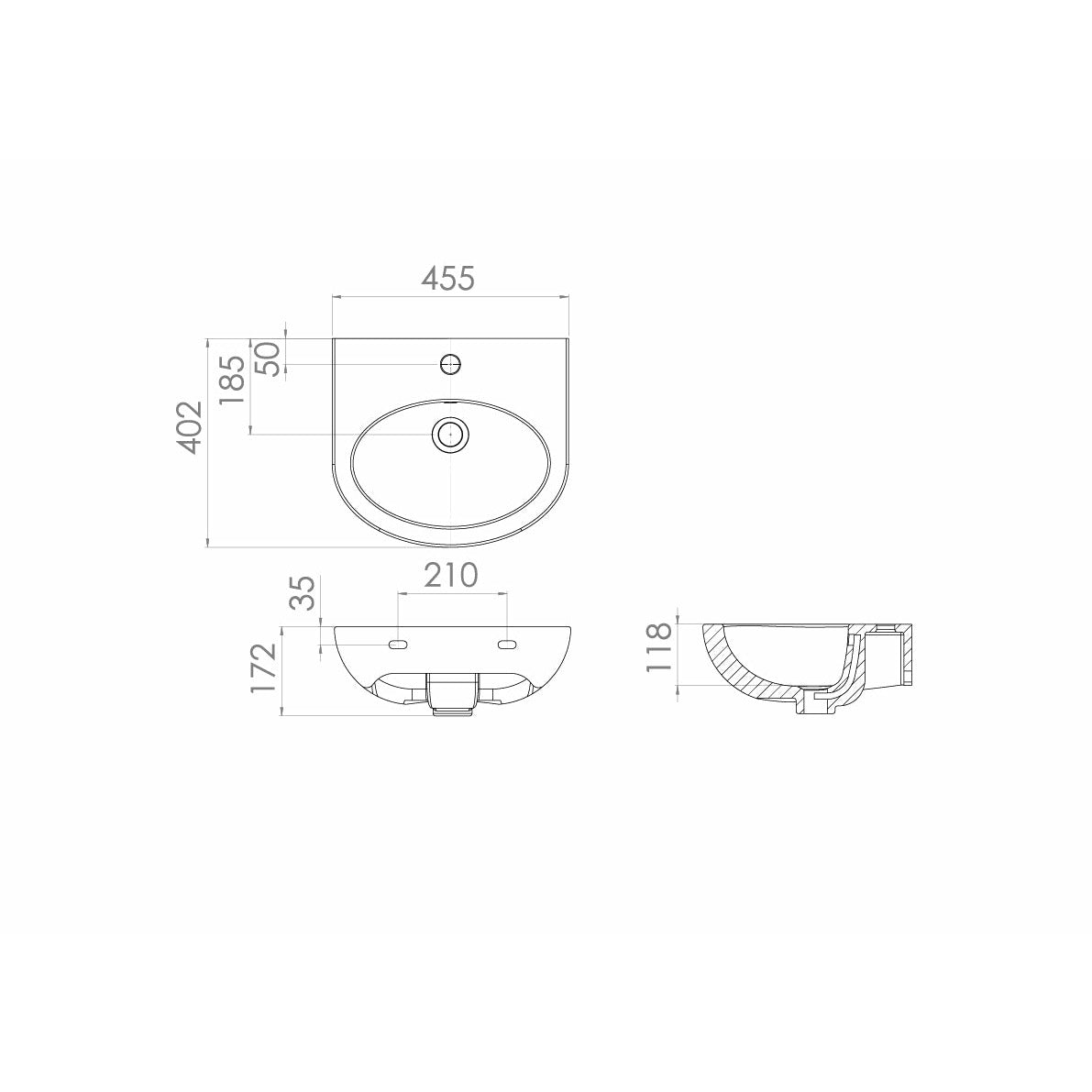AIR 45x40cm washbasin 1TH with  SEMI pedestal - Letta London - 