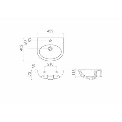 AIR 45x40cm washbasin 1TH with  SEMI pedestal - Letta London - 