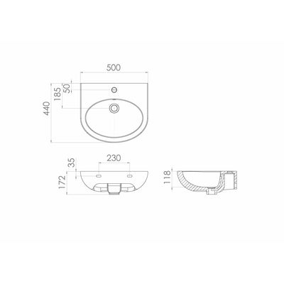 AIR 50x44cm washbasin 1TH with full pedestal - Letta London - 