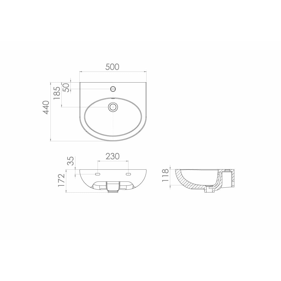 AIR 50x44cm washbasin 1TH with  SEMI pedestal - Letta London - 