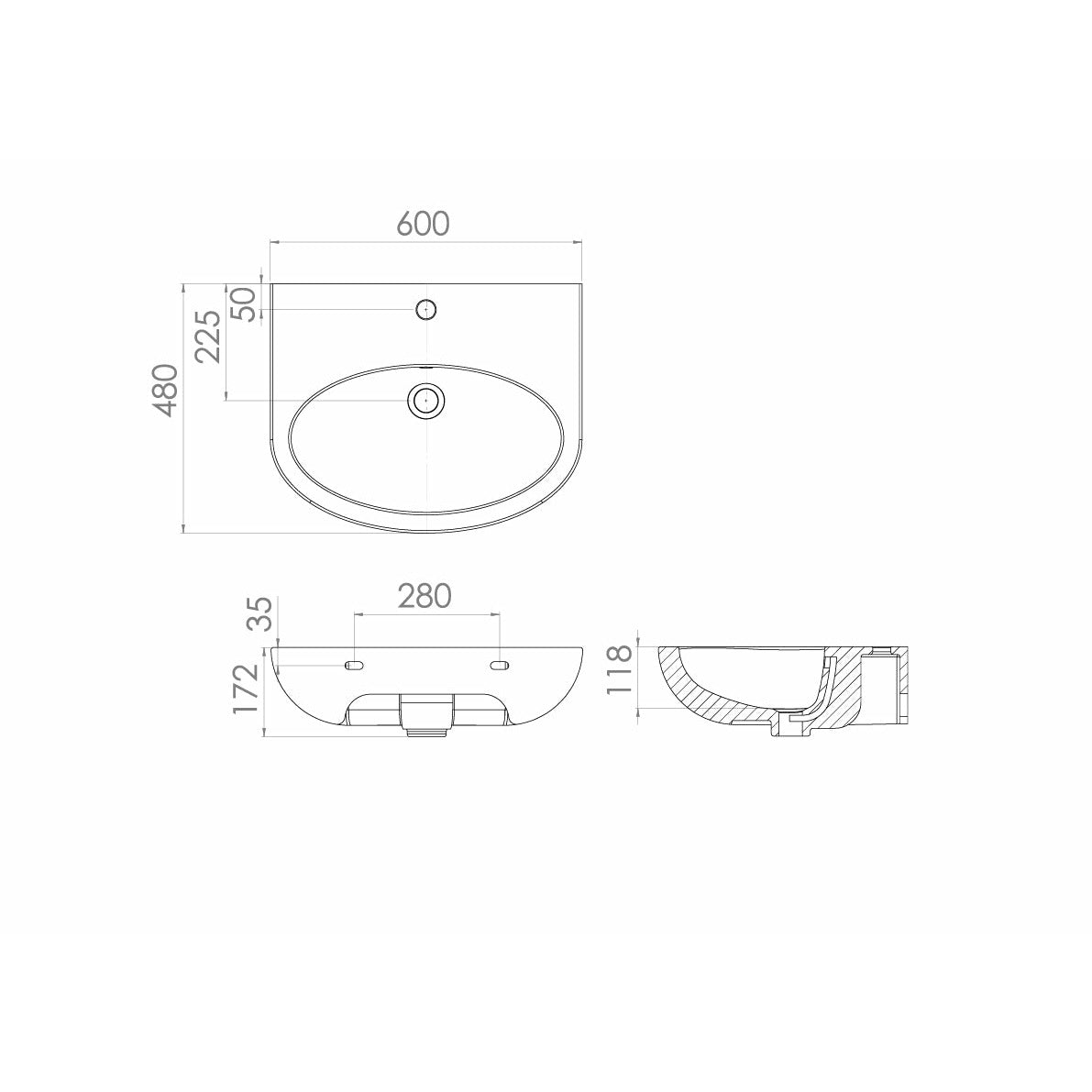 AIR 60x48cm washbasin 1TH with full pedestal - Letta London - 