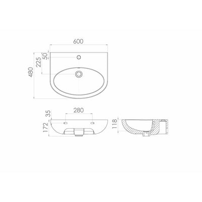 AIR 60x48cm washbasin 1TH with full pedestal - Letta London - 