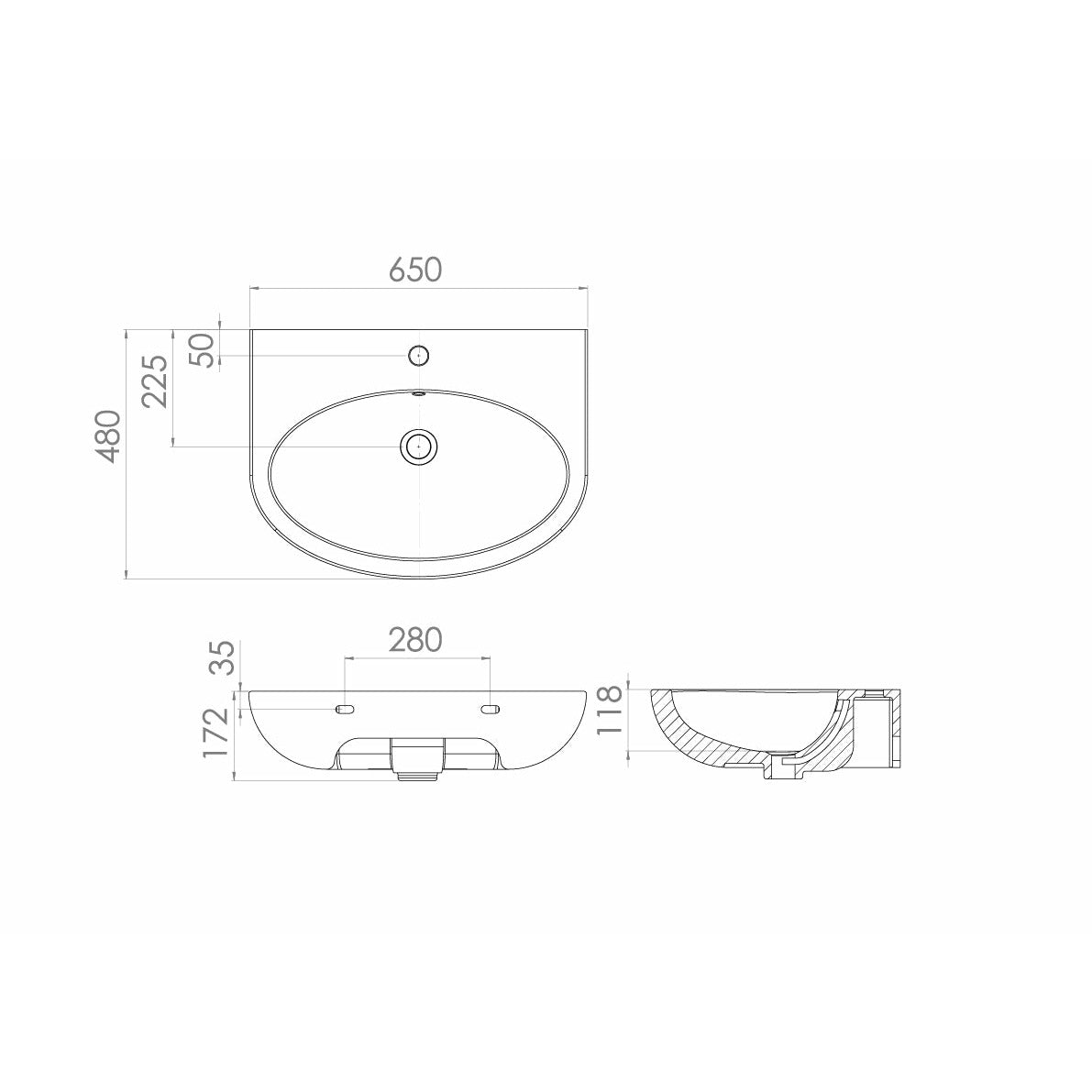 AIR 65x48cm washbasin 1TH with full pedestal - Letta London - 