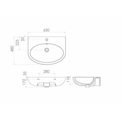 AIR 65x48cm washbasin 1TH with full pedestal - Letta London - 