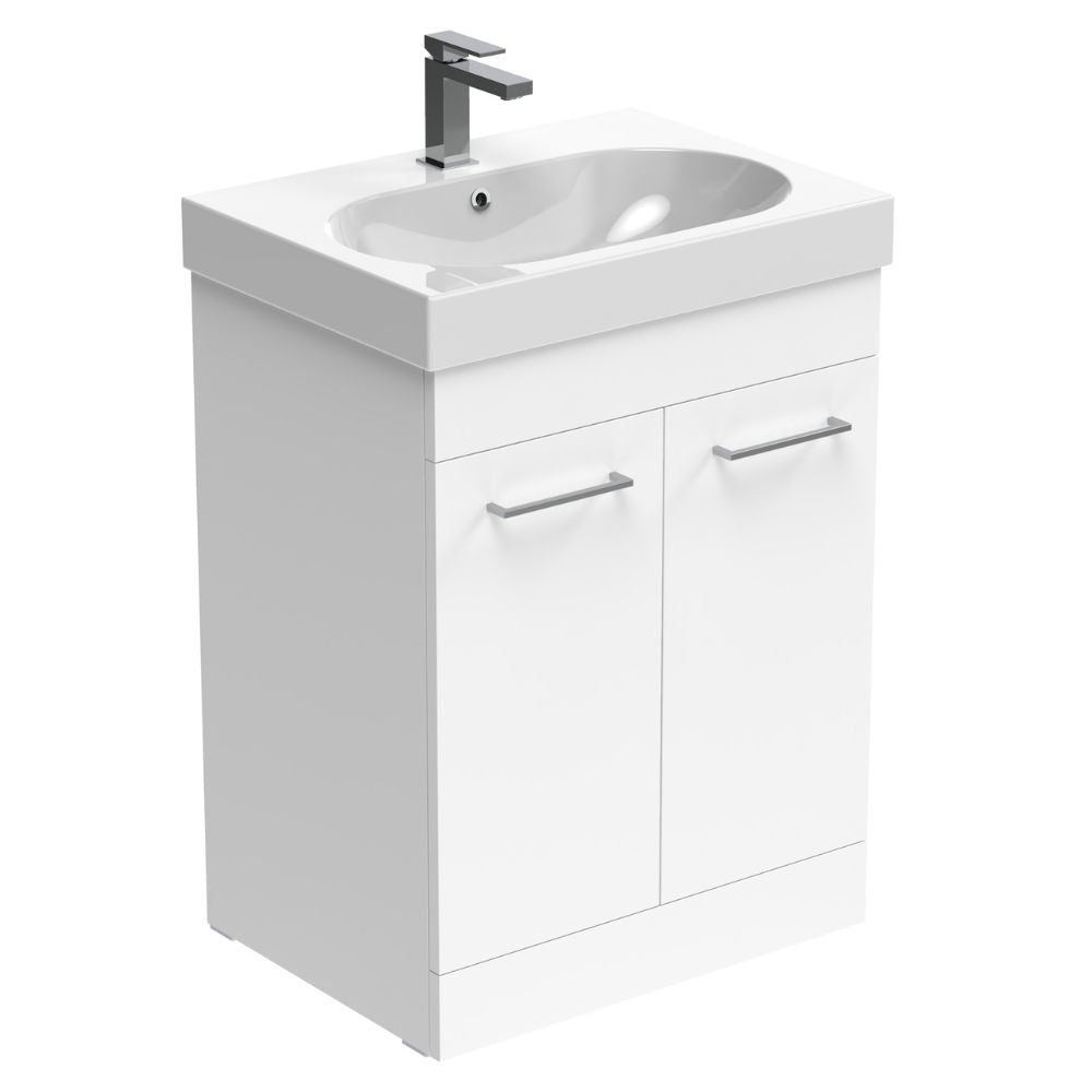 Modern 60cm Floor Standing Unit with Basin | Gloss White