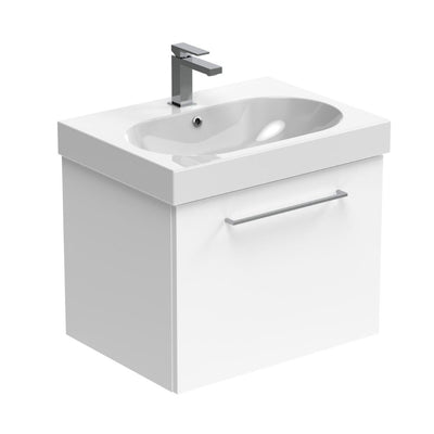 Austen 1 Draw Wall Mounted Bathroom Unit & Basin | White Gloss - 60cm