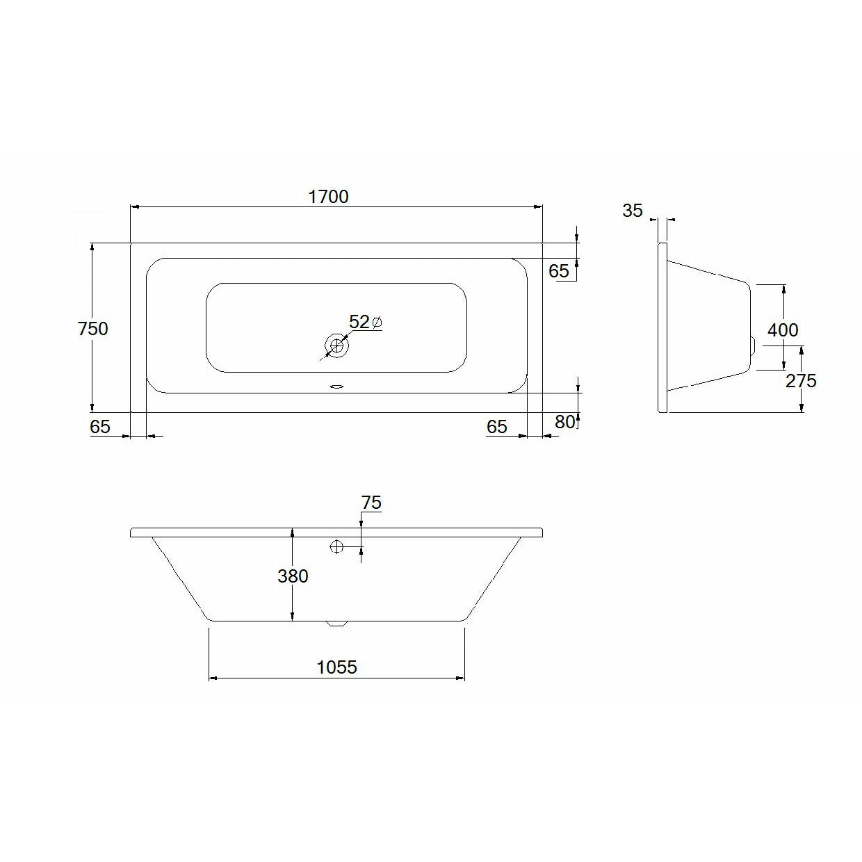 Bathtub with Double Backrests - 1700 x 750 | Saneux Stetson - Letta London - 