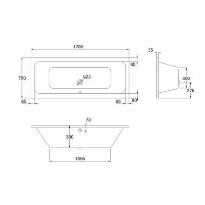 Bathtub with Double Backrests - 1700 x 750 | Saneux Stetson - Letta London - 