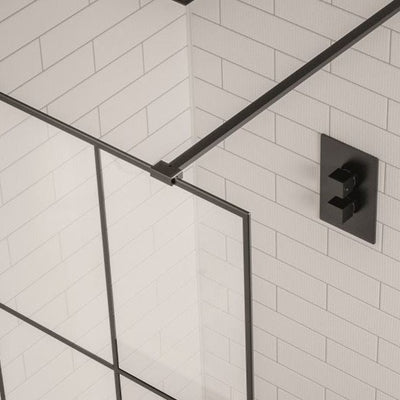 900mm Black Frame Walk-in Shower Panel - Grid Style