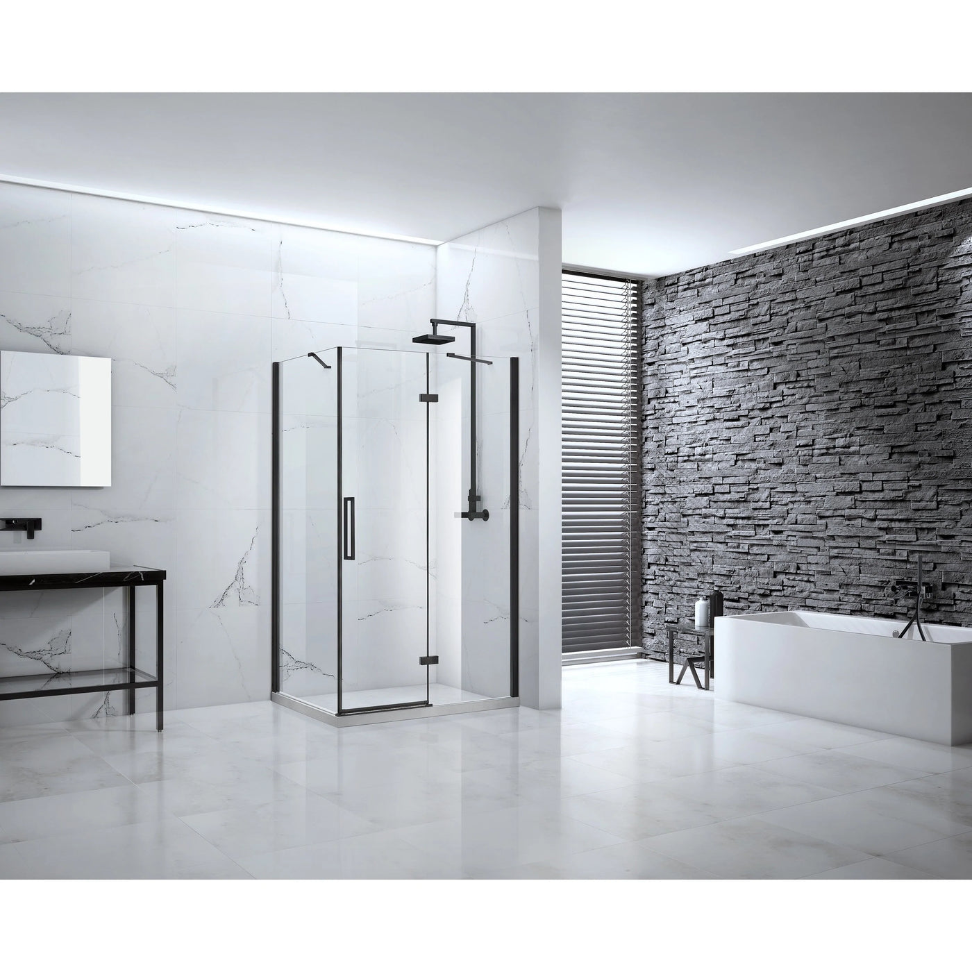 Onyx 1400mm Black Hinged Shower Door & Inline Panel