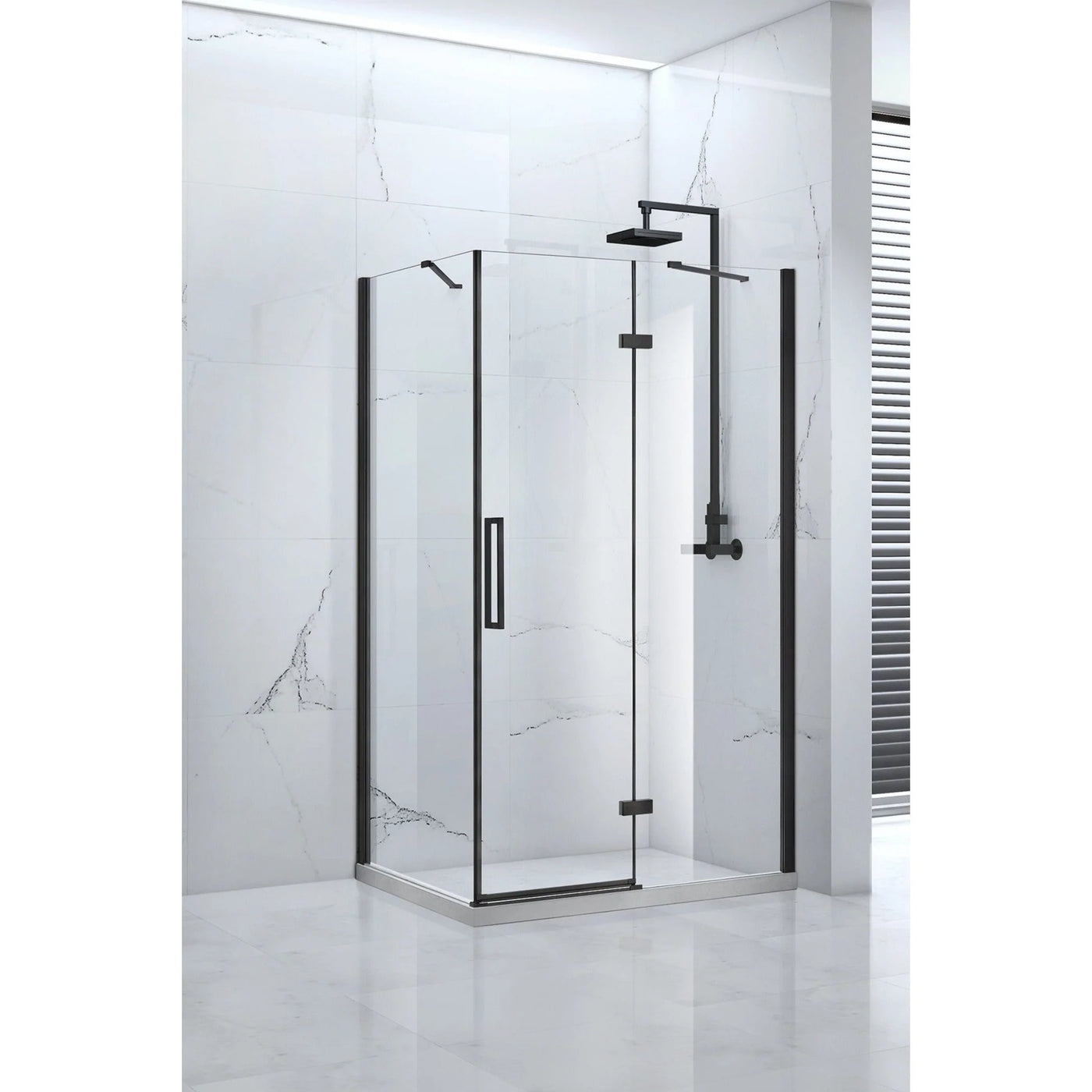 Onyx 1400mm Black Hinged Shower Door & Inline Panel