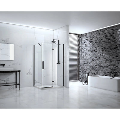 Onyx 1700mm Black Hinged Shower Door & Inline Panel
