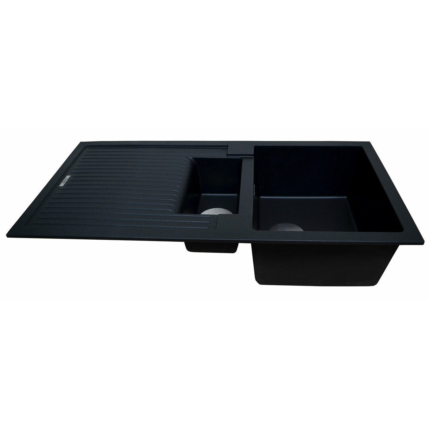 Black Quartz Kitchen Sink & Drainer with Stainless Steel Waste - Letta London - 