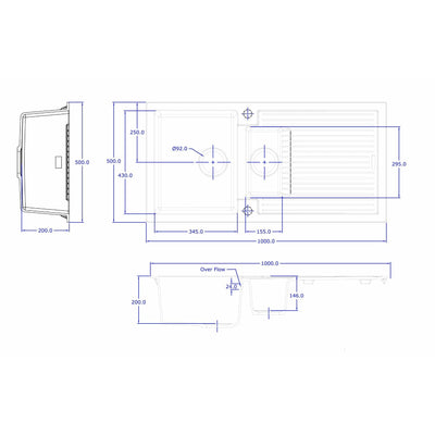 Black Quartz Kitchen Sink & Drainer with Stainless Steel Waste - Letta London - 