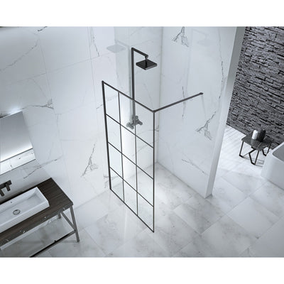900mm Black Frame Walk-in Shower Panel & Towel Rail