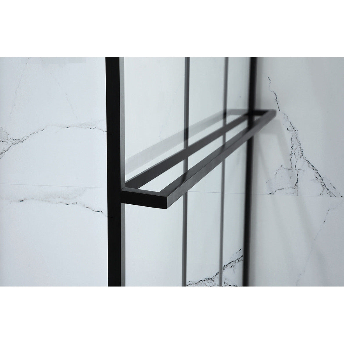 900mm Black Frame Walk-in Shower Panel & Towel Rail