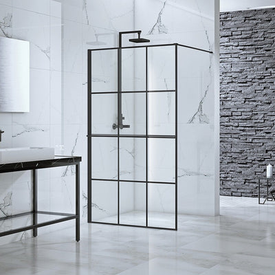 900mm Black Frame Walk-in Shower Panel & Towel Rail