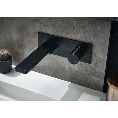 Black Wall Mounted Basin Mono Mixer Tap, Copper Detailing