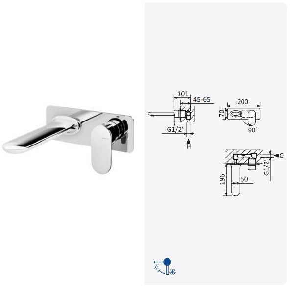 Chrome Wall Basin Mixer Tap | 19cm Spout - Spring