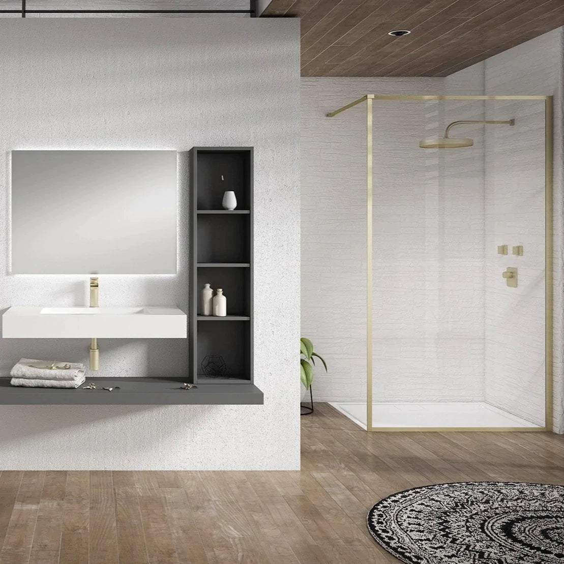 Velar 1000mm Brushed Brass Walk-in Shower Panel - Floor or tray mounted