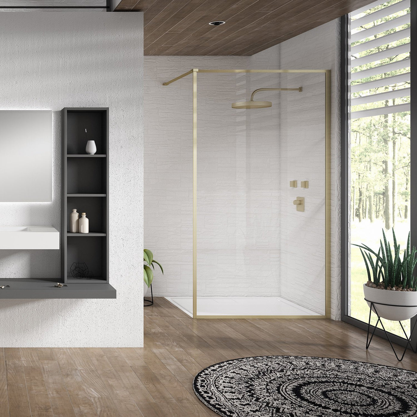 Velar 900mm Brushed Brass Walk-in Shower Enclosure - Aluminium