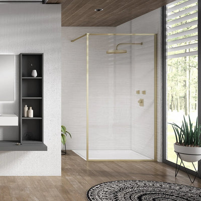 Velar 900mm Brushed Brass Walk-in Shower Enclosure - Aluminium