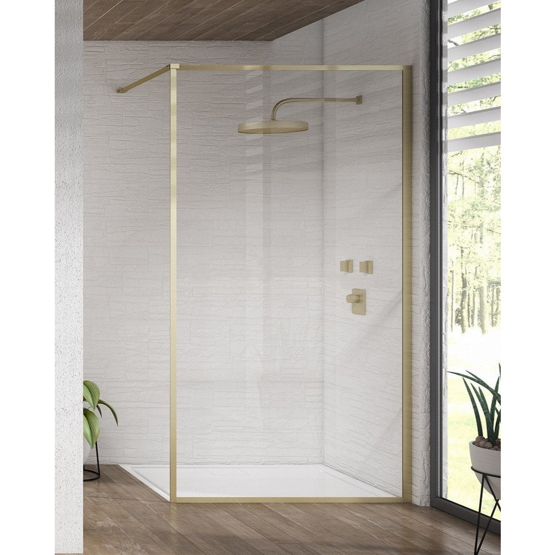 Velar 800mm Brushed Brass Walk-in Shower Enclosure - Aluminium