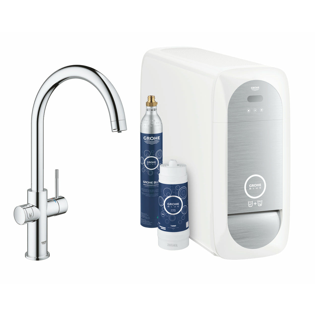 Chrome GROHE Blue Home C-spout Kitchen Tap - Letta London - Kitchen Filter Taps