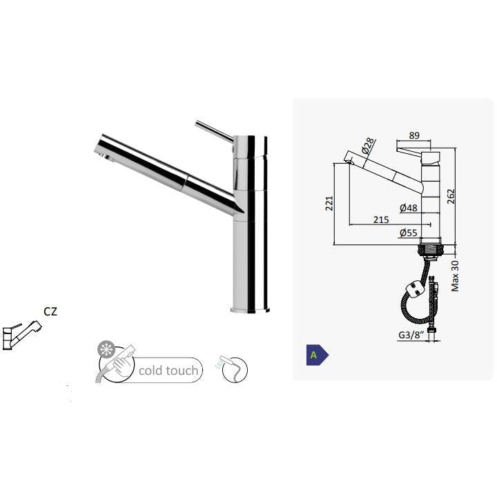 Chrome Kitchen mixer tap with swivel spout and pull out hand shower - Letta London - 